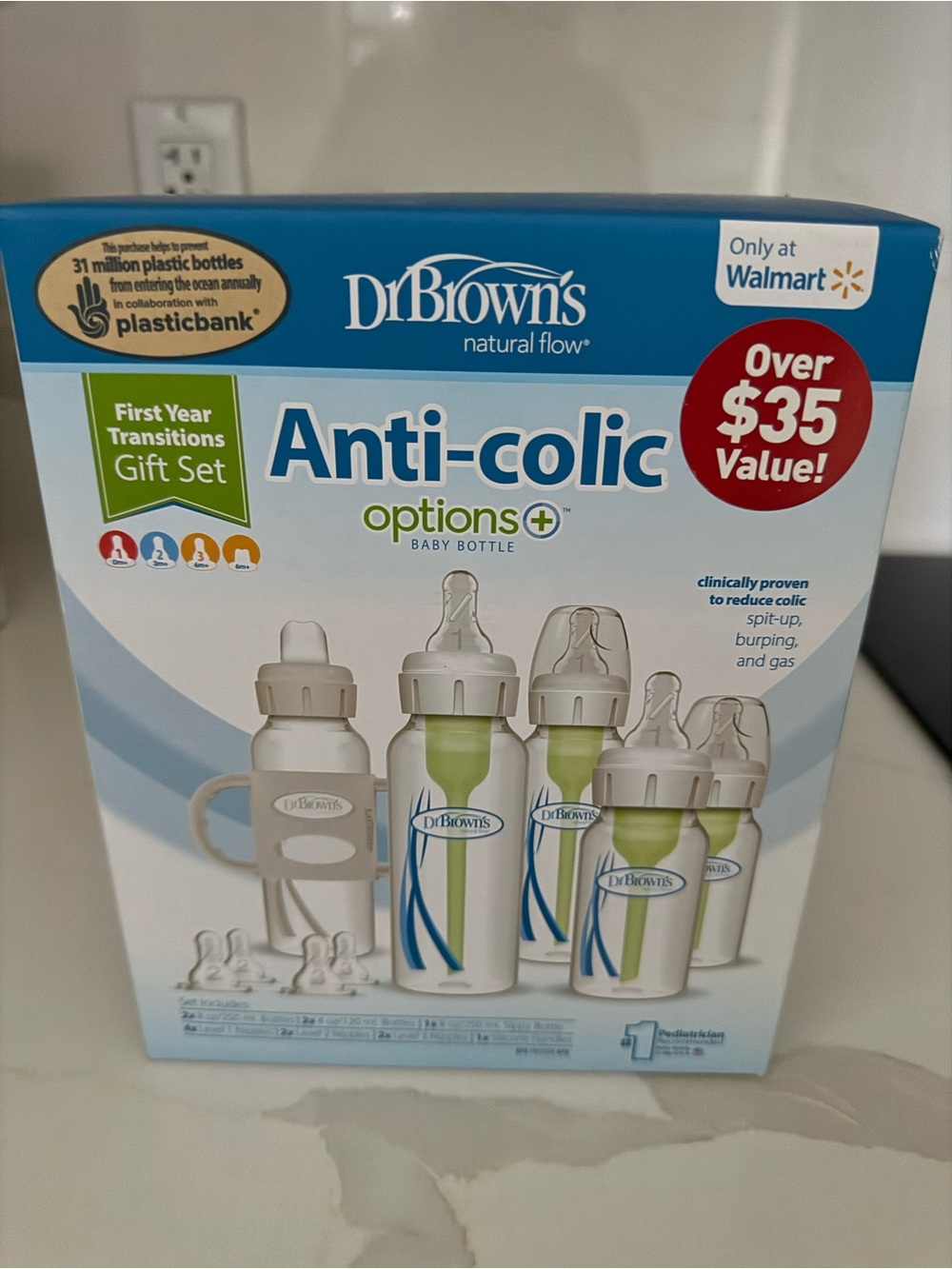 Dr. Brown's Anti-Colic Options+ Baby Bottle Set - White & Green